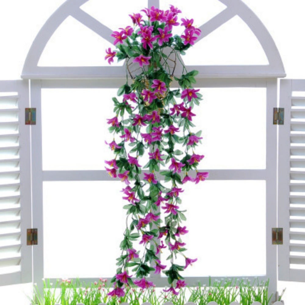 Fleurs artificielles - tiges, paniers mural et fleurs pour décoration fuchsia - dtopbuyage