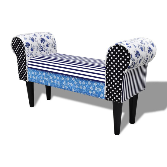 Banc design avec patchwork bleu et blanc