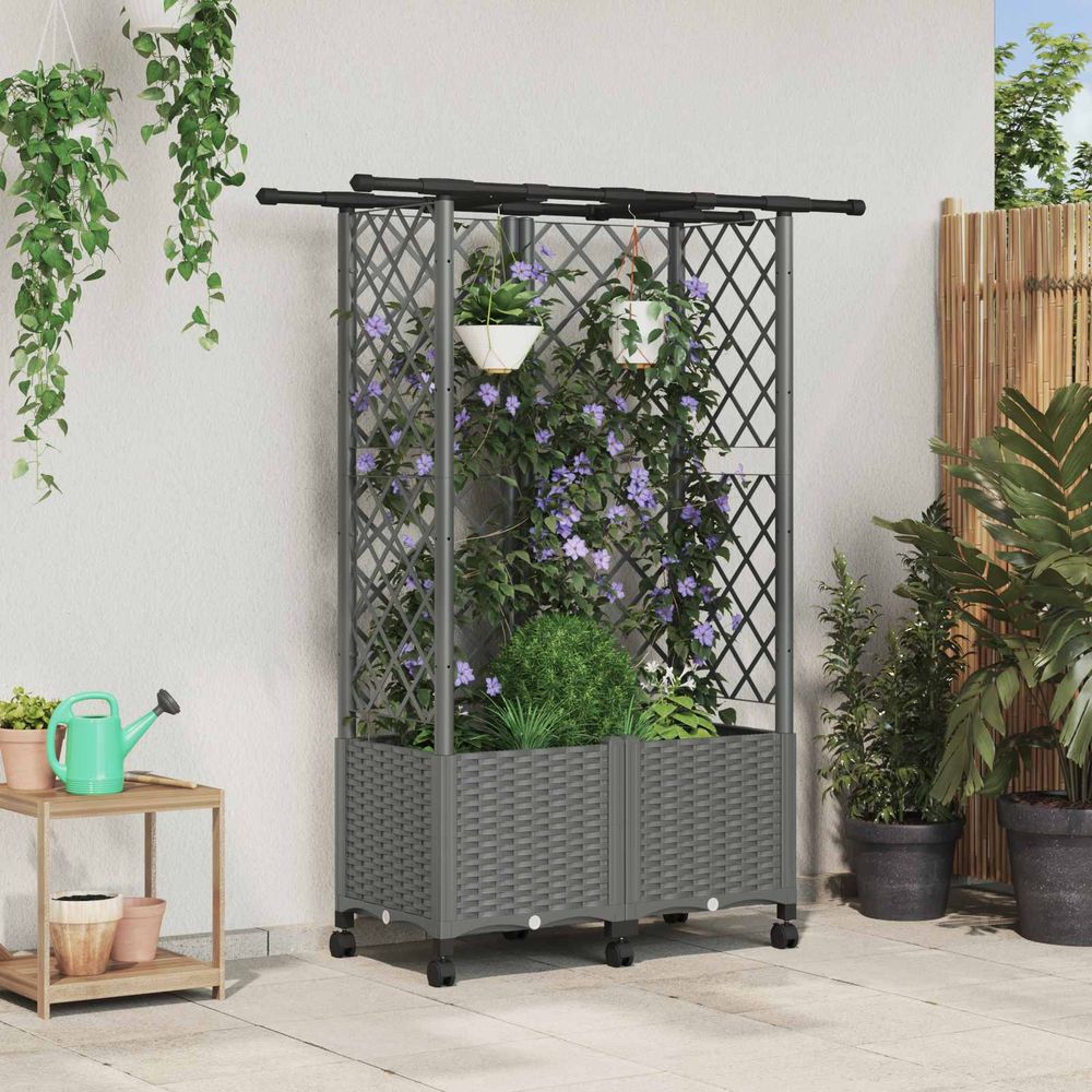 Jardinière surélevée polypropylène jardin plantes suspendues 124x40x142cm gris