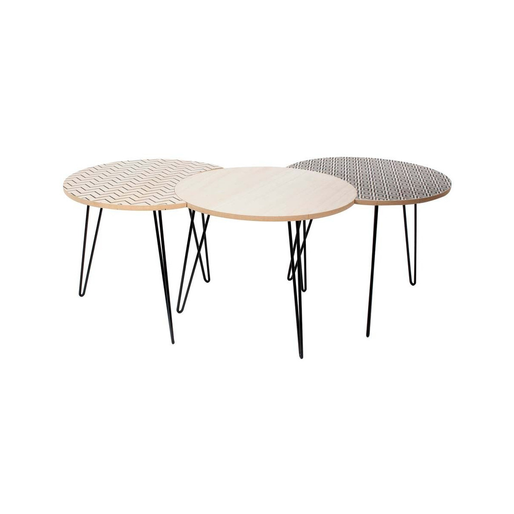 Table gigogne pieds fils (lot de 3) beige et noir