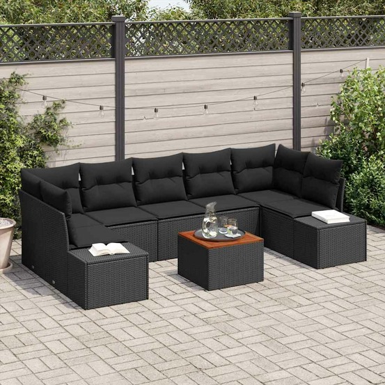 Ensemble de canapé de jardin avec coussin 8 pcs noir polyrotin