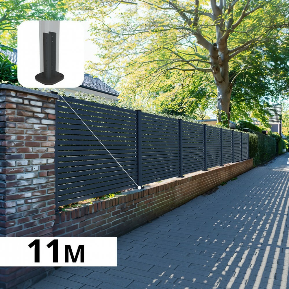 Kit clôture aluminium ajourée sur muret olinda anthracite 11,03x1,2m - lames ajourées 21x45x1780 mm - brise vue - palissade