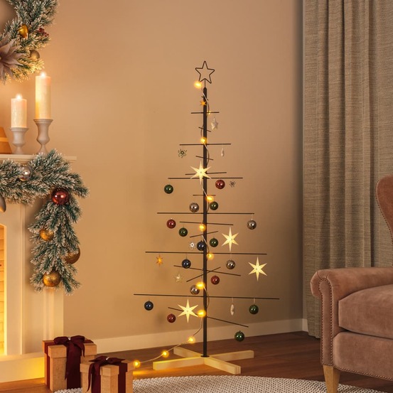 Arbre de noël en métal avec base en bois noir 150 cm