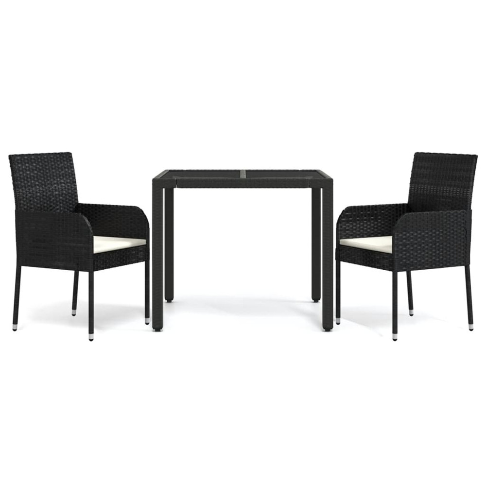 Ensemble à manger de jardin avec coussins 3 pcs noir
