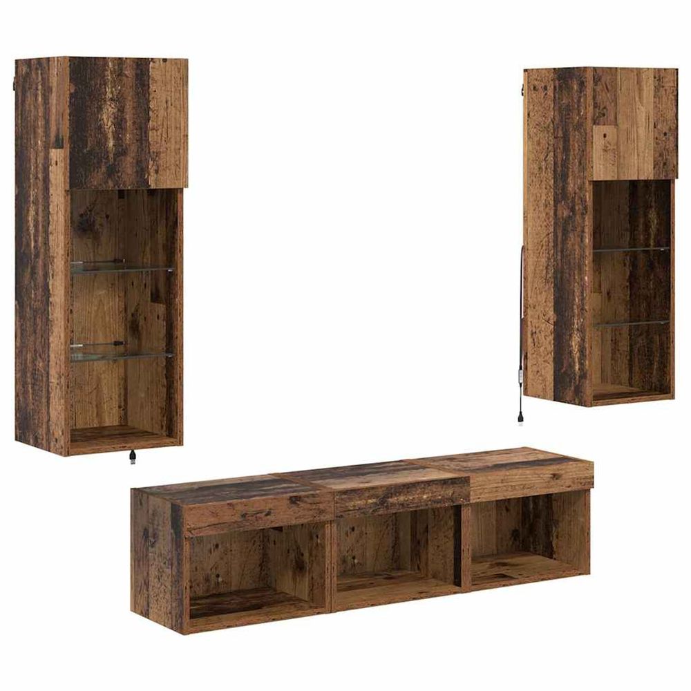 Meubles tv muraux 5 pc chêne noir bois d'ingénierie