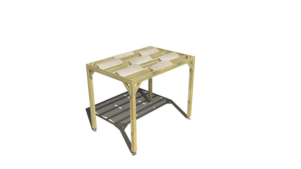 Pergola bois • 3m x 2m • indépendante • sens largeur • voilage semi-transparent inclus • livraison comprise