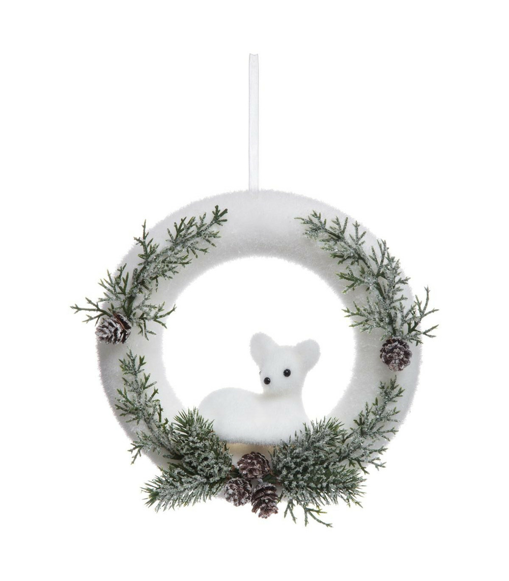 Couronne de noël effet givré et décorée d 22 cm