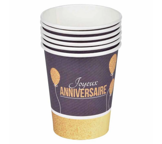 Set de 6 gobelets en papier anniversaire ballons