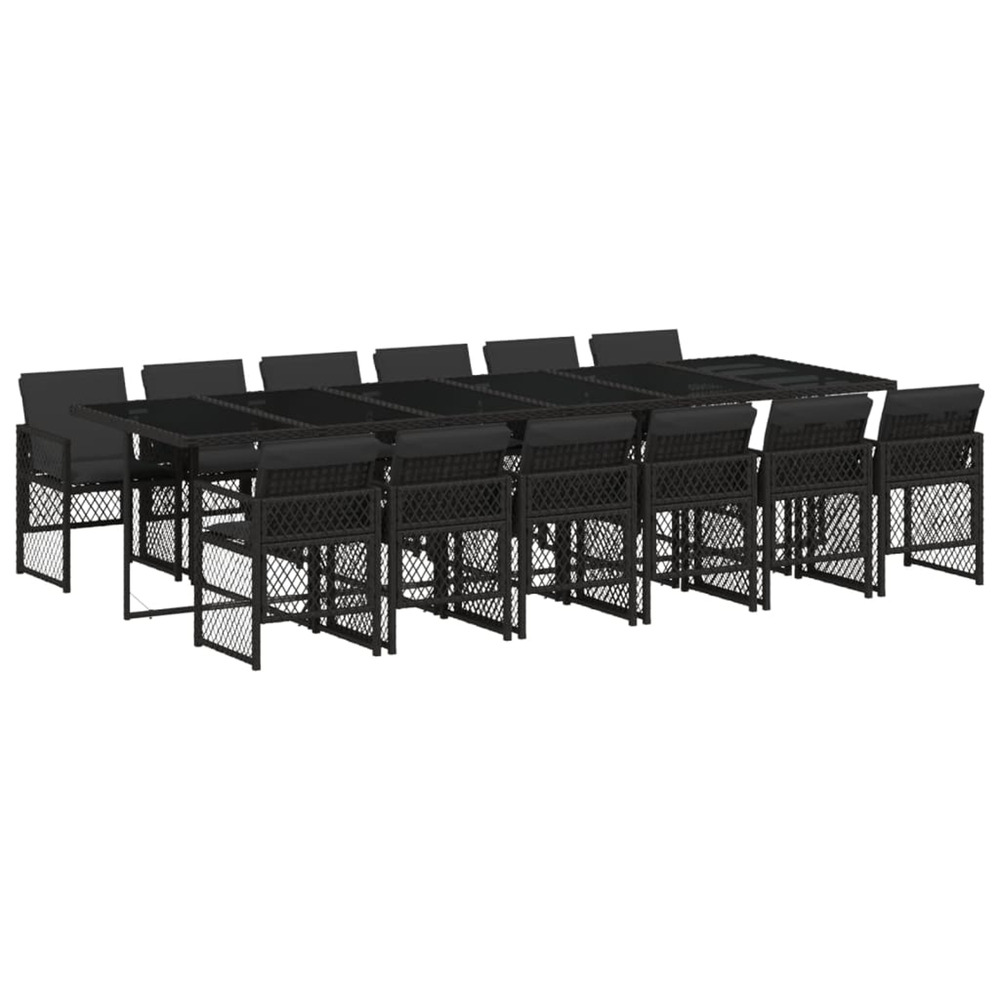 Ensemble à manger de jardin 13 pcs coussins noir résine tressée