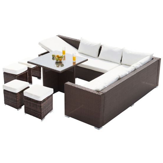 Salon de jardin encastrable 10 places en résine tressée marron samoa