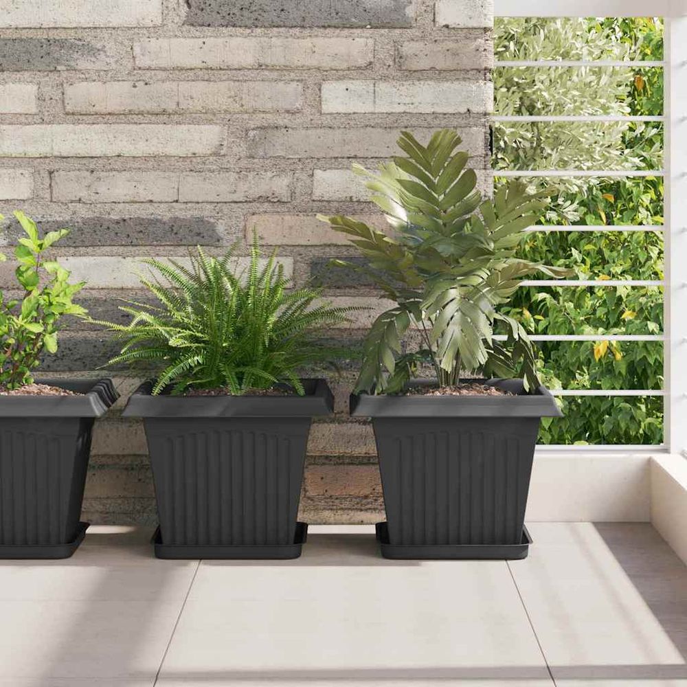 Lot de 6 jardinières carrées plastique pour plantes et fleurs drainage 28,5x28,5x22 cm noir