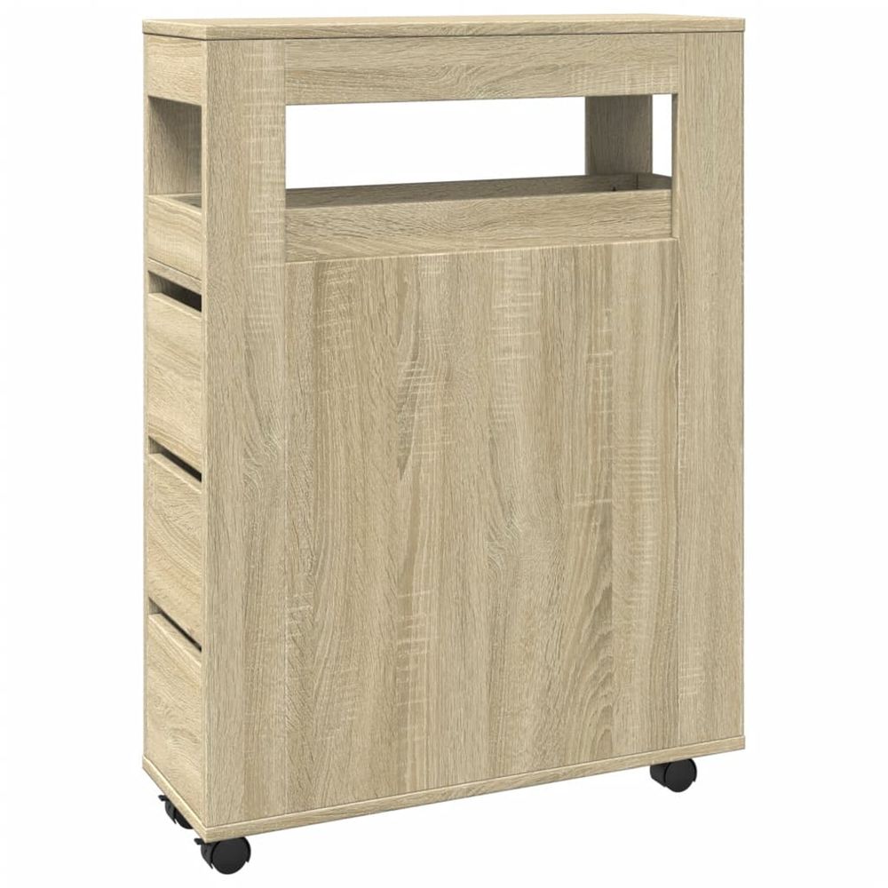 Meuble étroit de salle de bain à roulettes chêne sonoma