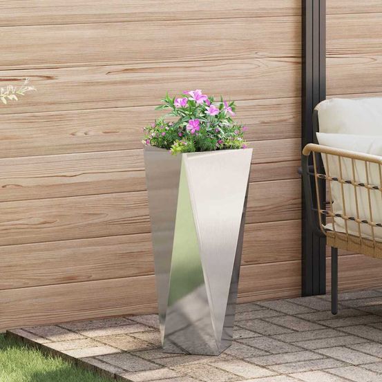 Jardinière haute acier inoxydable pour extérieur jardin argent 75 cm