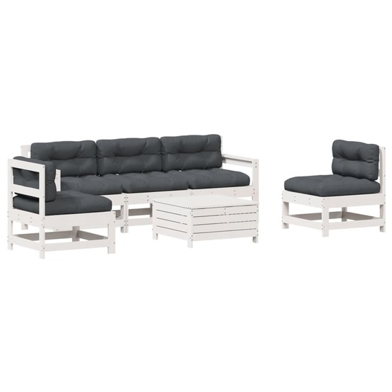 Salon de jardin avec coussins 6 pcs blanc bois de pin massif