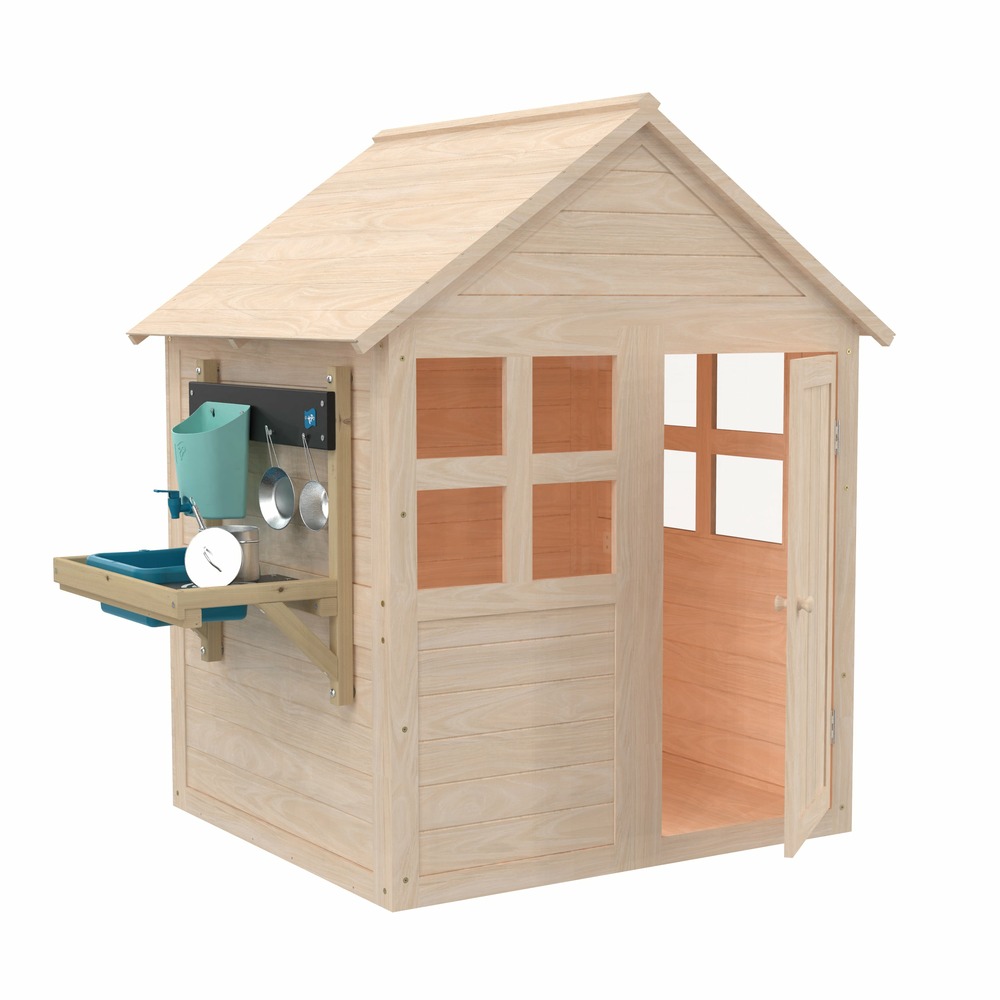 Maisonnette cabane enfant avec plancher et cuisine BOUTON D'OR COTTAGE en bois FSC®