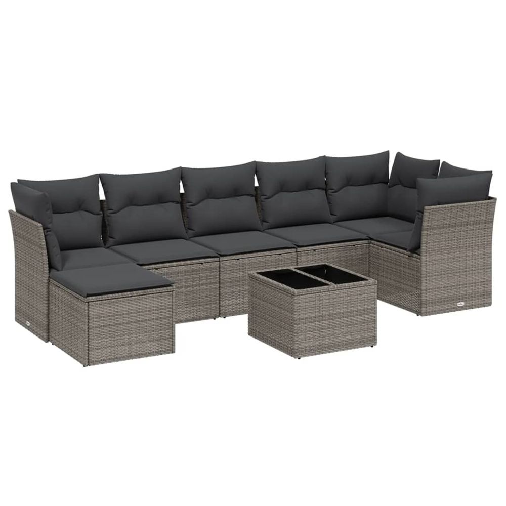 Salon de jardin 8 pcs avec coussins gris clair résine tressée