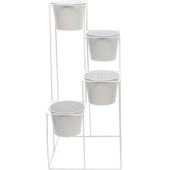 Support à plantes 4 jardinières en métal scandi 30 x 70 cm blanc