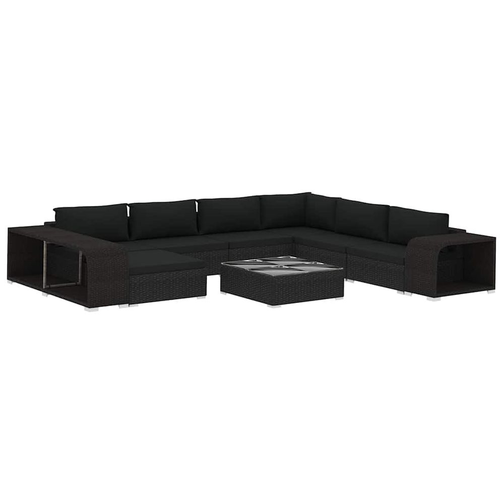 Salon de jardin 10 pcs avec coussins résine tressée noir