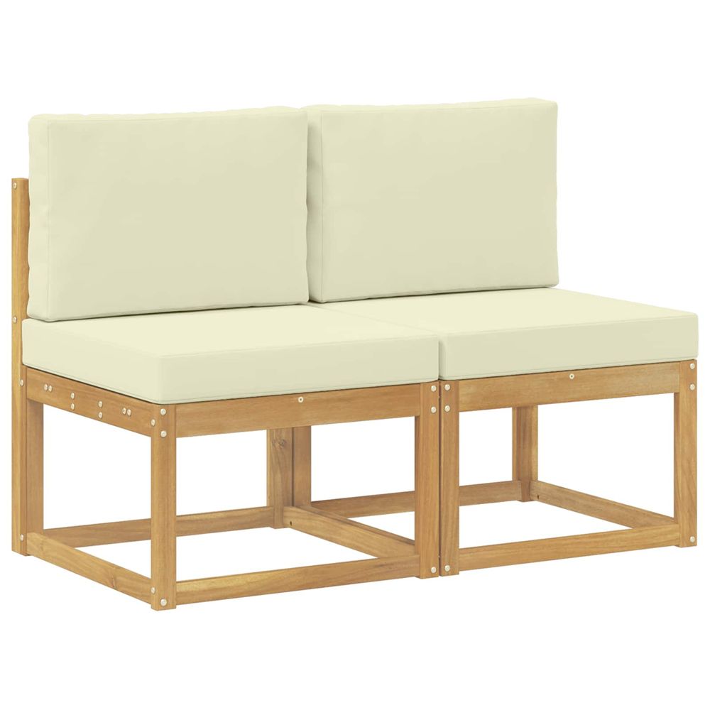 2 pc sofa de milieu extérieur bois d'acacia massif blanc