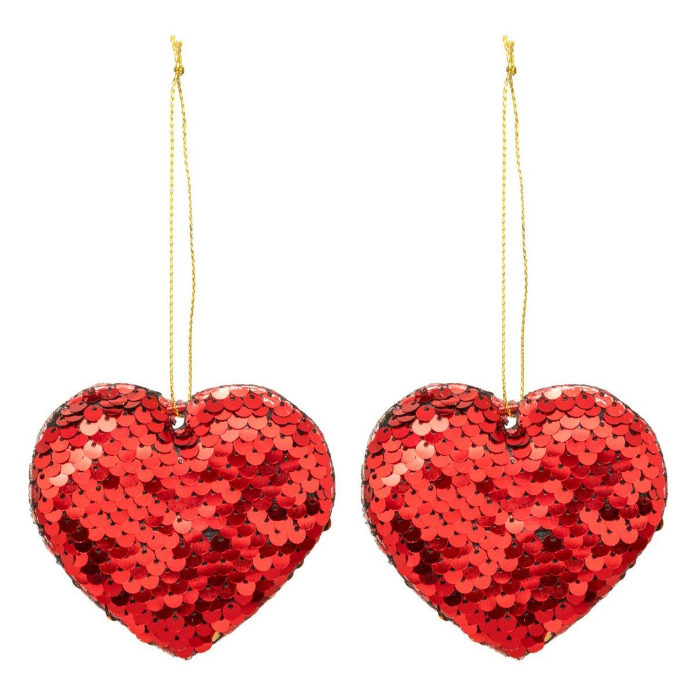 Lot de 2 sujets cœur sequins h.7cm rouge
