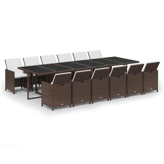 Ensemble à manger de jardin avec coussins 13 pcs résine tressée