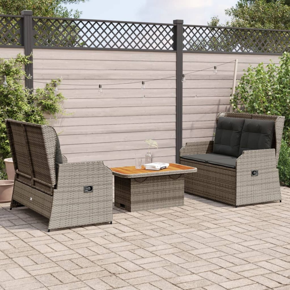 Salon de jardin 3 pcs avec coussins gris résine tressée