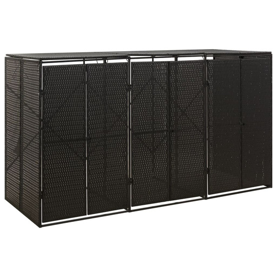 Abri pour poubelle triple noir 207x80x117 cm résine tressée