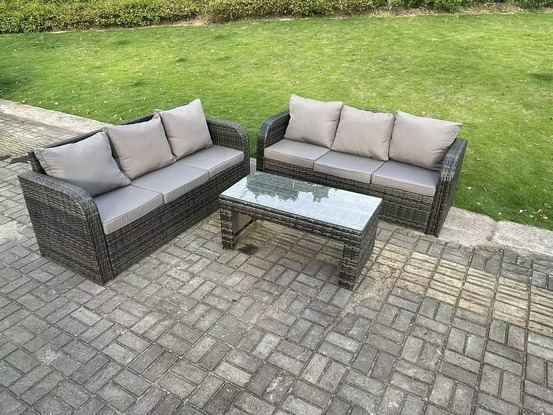 Ensemble de meubles de jardin en rotin ave canapé table basse mélange gris foncé