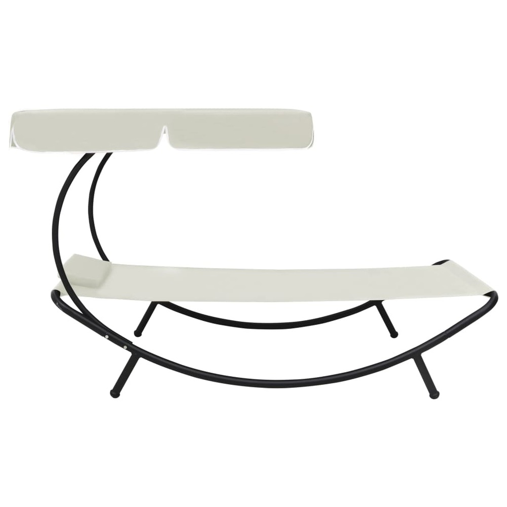 Chaise longue de jardin avec auvent et oreiller blanc crème