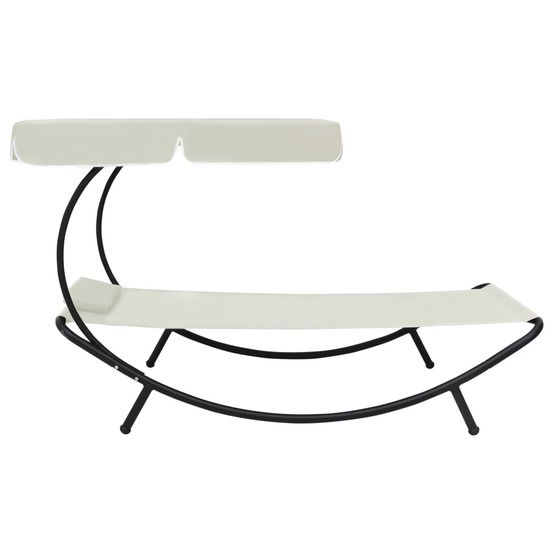 Chaise longue de jardin avec auvent et oreiller blanc crème