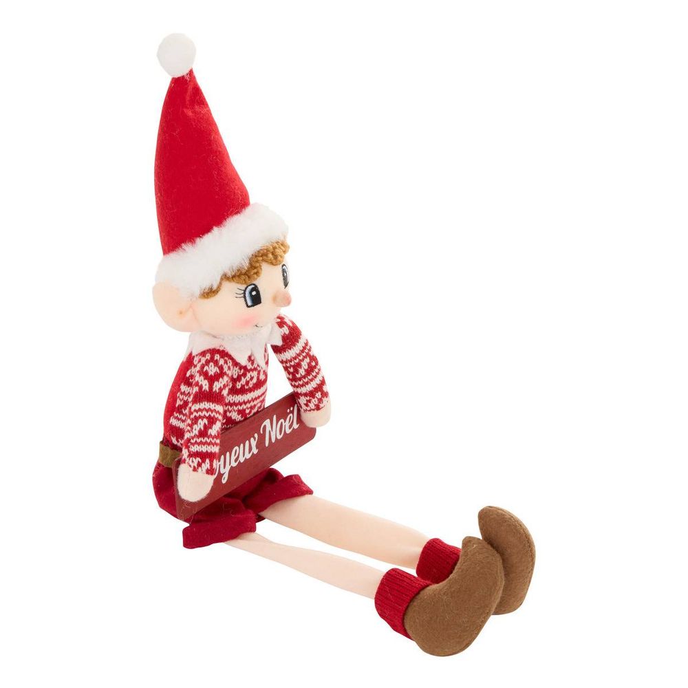 Lutin de noël en pull rouge assis h. 50 cm