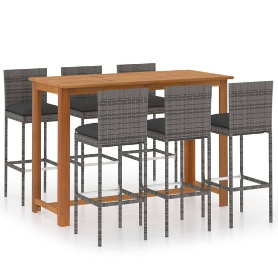 Ensemble de bar de jardin 7 pcs avec coussins gris