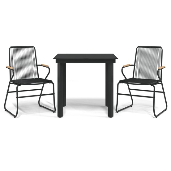 Ensemble à manger de jardin 3 pcs noir rotin pvc