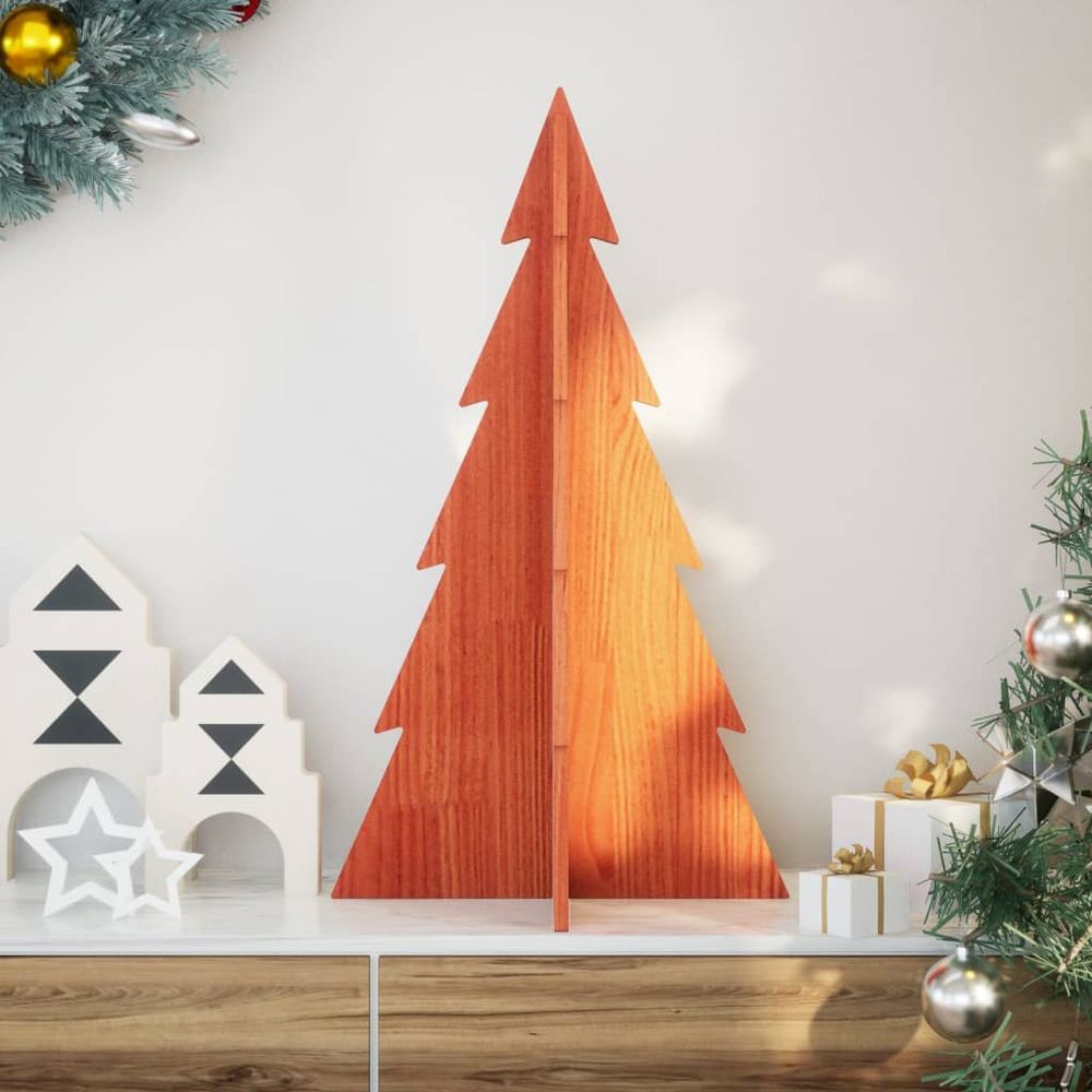 Sapin de noël en bois pin massif décoration rustique intérieur brun 80 cm