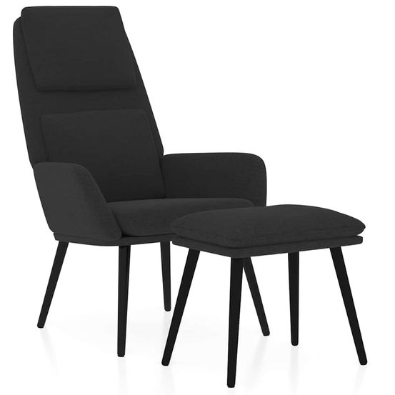 Chaise de relaxation avec tabouret noir tissu