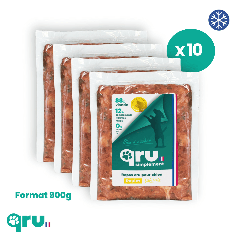 Repas barf moyen et grand chien – poulet intro - 10 x 900 g
