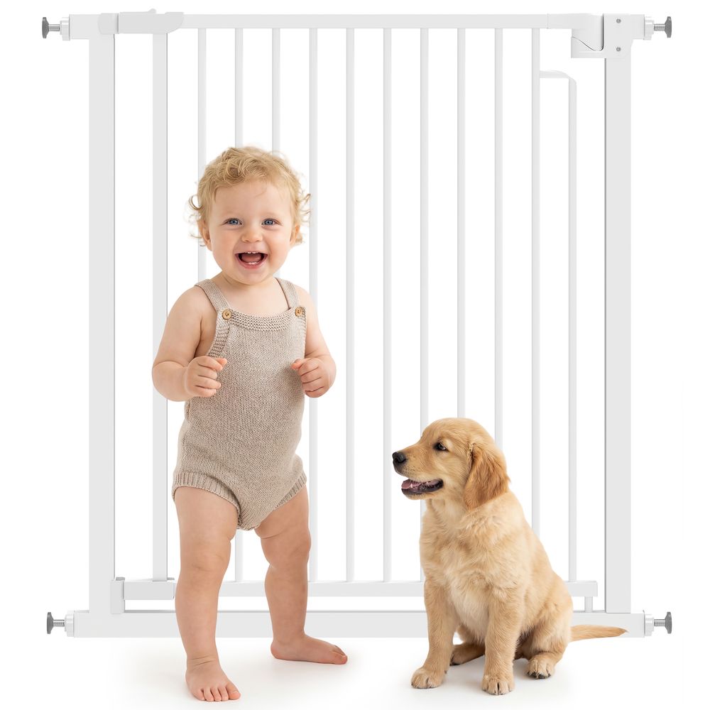 Barrière escalier bébé acier 76-80 x 76 cm blanche sans perçage fermeture auto