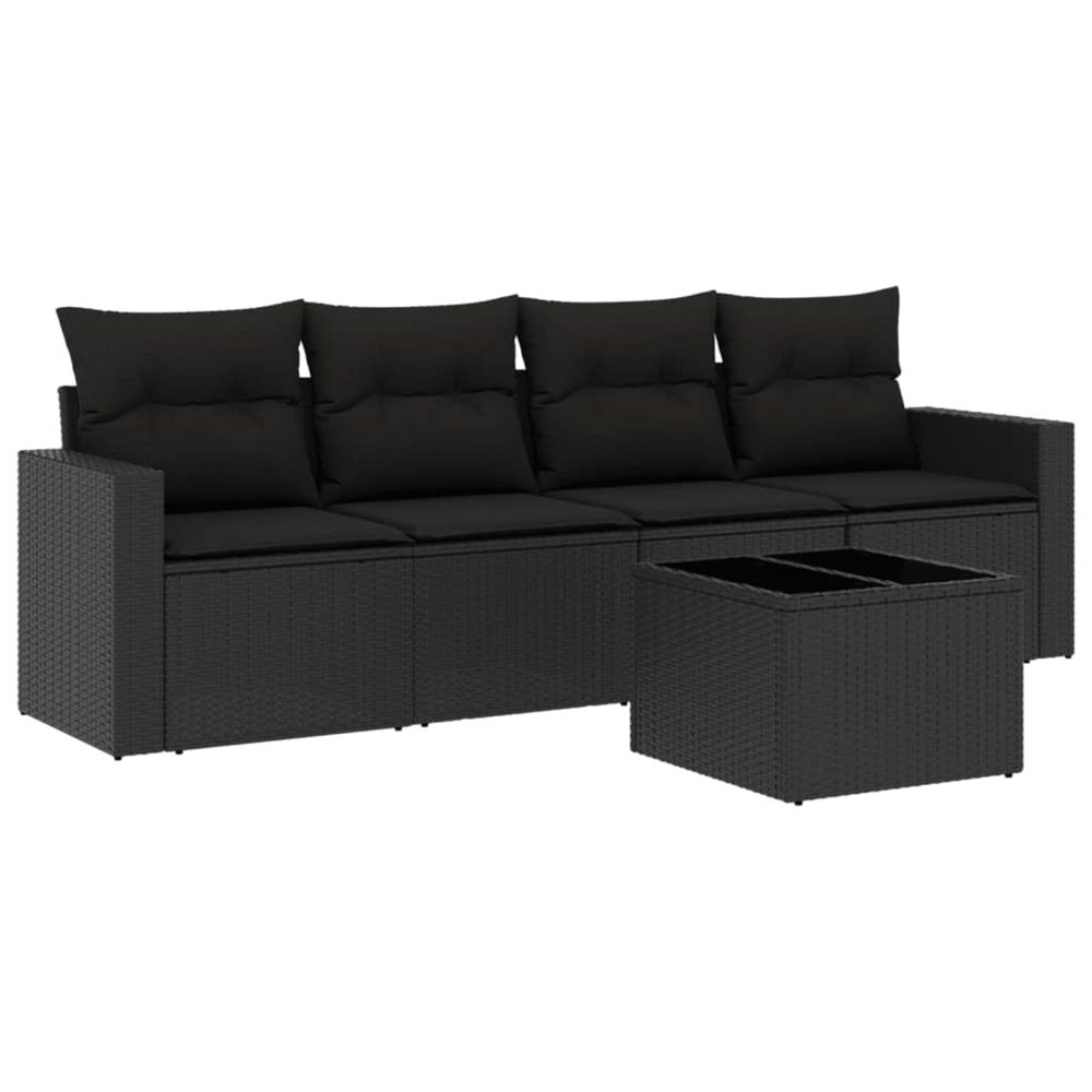Salon de jardin 5 pcs avec coussins noir résine tressée