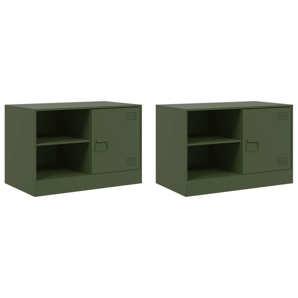 Meubles tv 2 pcs vert olive 67x39x44 cm acier