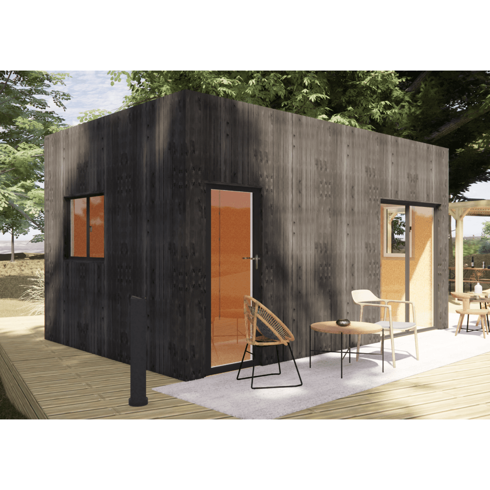 Bureau de jardin 4 saisons en bois 5,5 x 3,5 x 3,2 m / isolation re2020 avec plancher isolé