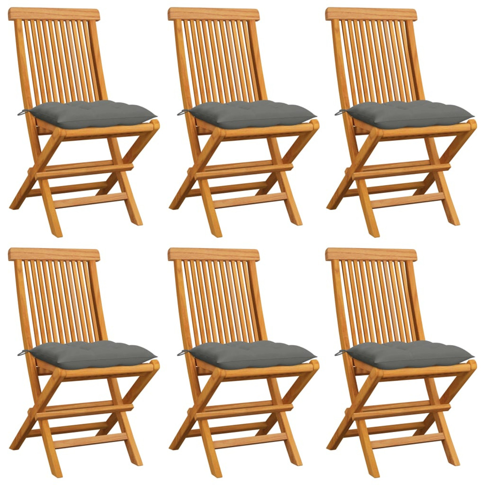 Chaises de jardin et coussins gris lot de 6 bois de teck massif