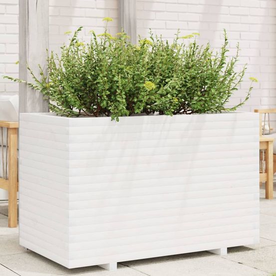 Grande jardinière profonde en bois de pin massif – bac à plantes volumineux pour arbustes et fleurs – 110cm blanc