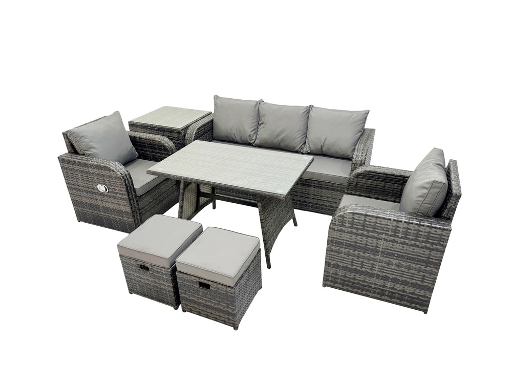 Ensemble de meubles de jardin avec table à manger rectangulaire chaise inclinable canapé 3 places 2 petits tabourets table d'appoint