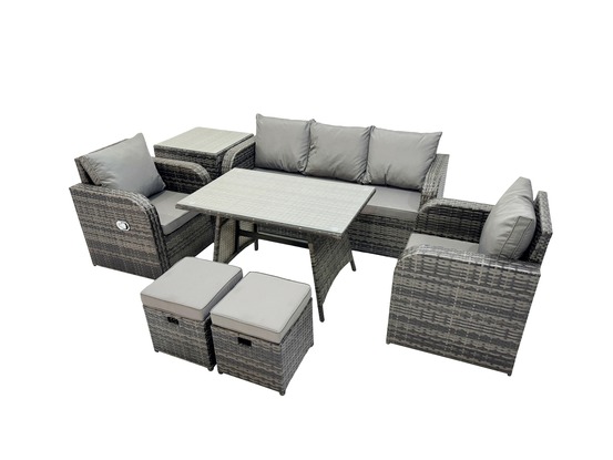 Ensemble de meubles de jardin avec table à manger rectangulaire chaise inclinable canapé 3 places 2 petits tabourets table d'appoint