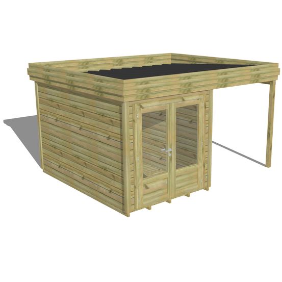 Abri de jardin bois pin traité autoclave 27mm - 4,14x3,44m / 14m2 - bac acier - plancher bois