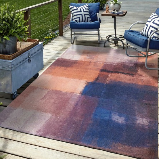 Tapis extérieur 155x230 tissé kilim ocre et marron homar