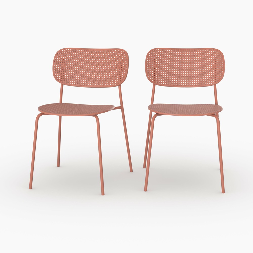 Géa-lot de 2 chaises de jardin empilables en plastique terracotta