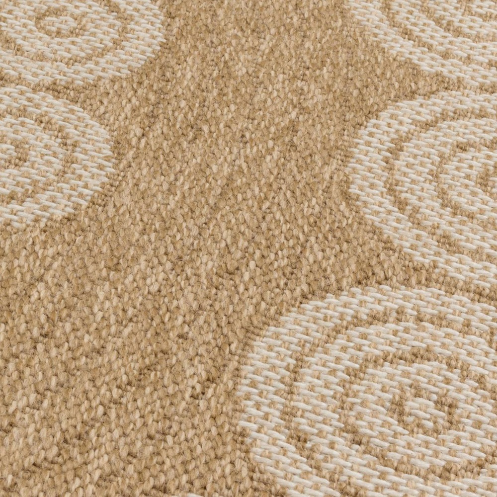 Tapis rond d'extérieur ø160cm tissé kilim beige et blanc jute art 8
