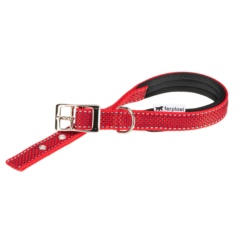 Collier pour chiens réfléchissant rembourré daytona deluxe c20/43, réglable, boucle en métal, rouge-noir
