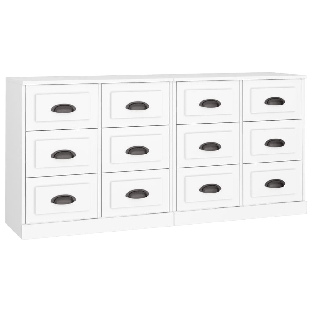 Buffet bahut commode armoire meuble de rangement organisateur cuisine salle de séjour salons lot de 2 bois d'ingénierie blanc